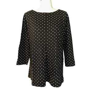 J Jill Women's Black Polka Dot 3/4 Sleeve Pleated Front Blouse Shirt Tunic Small